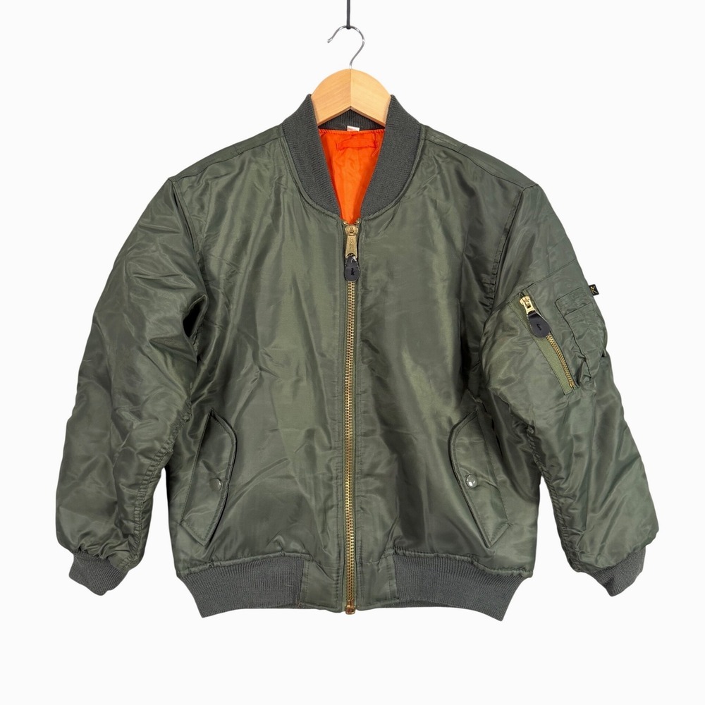 Rothco MA-1 Bomber Flight Jacket Kids XL Sage Green Orange Lining Military Style